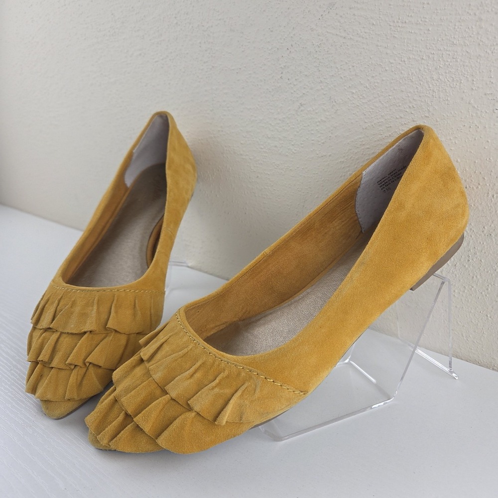 Seychelles Downstage Ballet‎ Mustard Yellow Ruffled Suede Leather Flats Wmns 7.5
